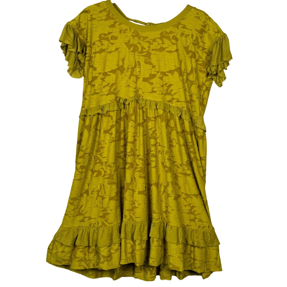 Anthropologie Lace Cottagecore PrairieRuffle Dress Chartreuse XS